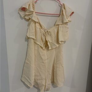 Privacy Please Cream Ruffle Jumpsuit